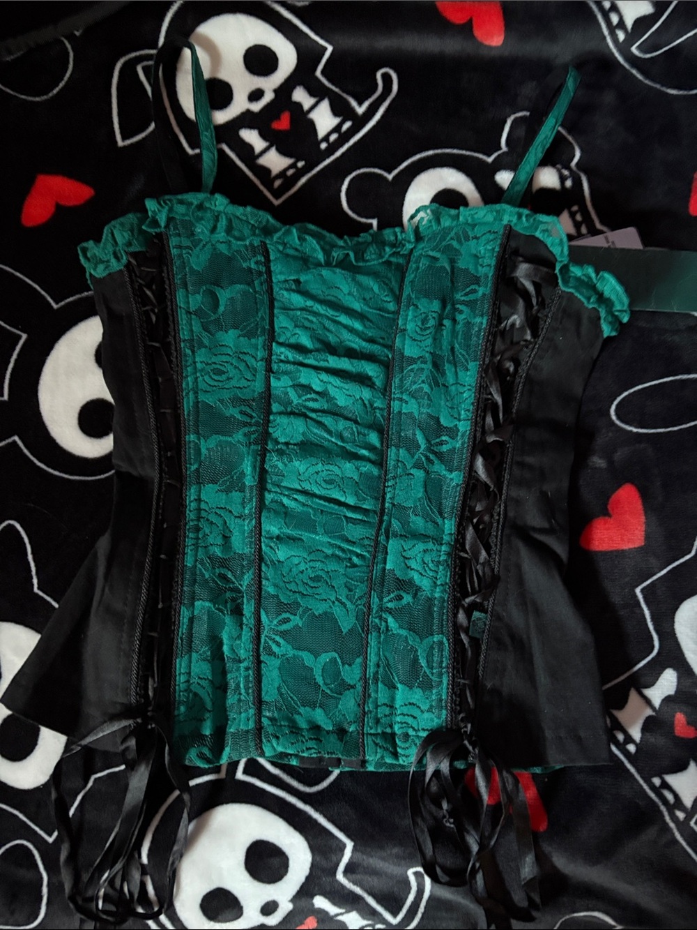 2000s Tripp nyc Emerald Green Lace Corset Top
